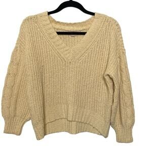 So Pullover Sweater Cable Knit Hi-Low Cropped Long Sleeve Butter Yellow Junior M